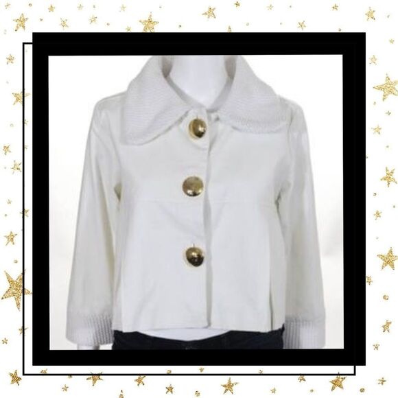 525 America White Cotton Pleated Cropped Jacket M - Picture 1 of 7